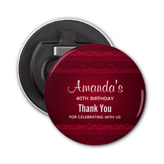 Fancy & Elegant Red Background Stylish Birthday Bottle Opener (Front)