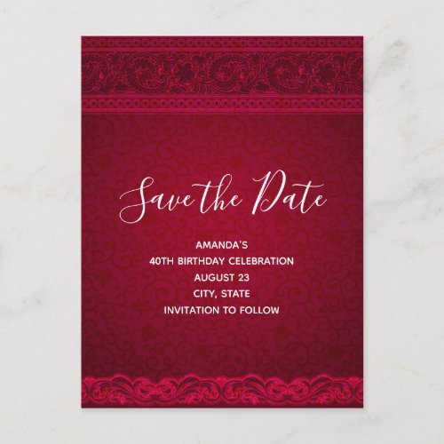 Fancy  Elegant Red Background Stylish Birthday Invitation Postcard
