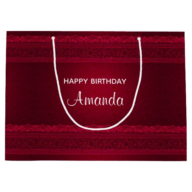 Fancy & Elegant Red Background Stylish Birthday Large Gift Bag (Front)