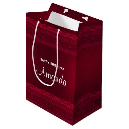 Fancy  Elegant Red Background Stylish Birthday Medium Gift Bag
