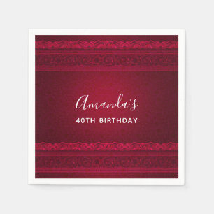 Fancy & Elegant Red Background Stylish Birthday Napkins