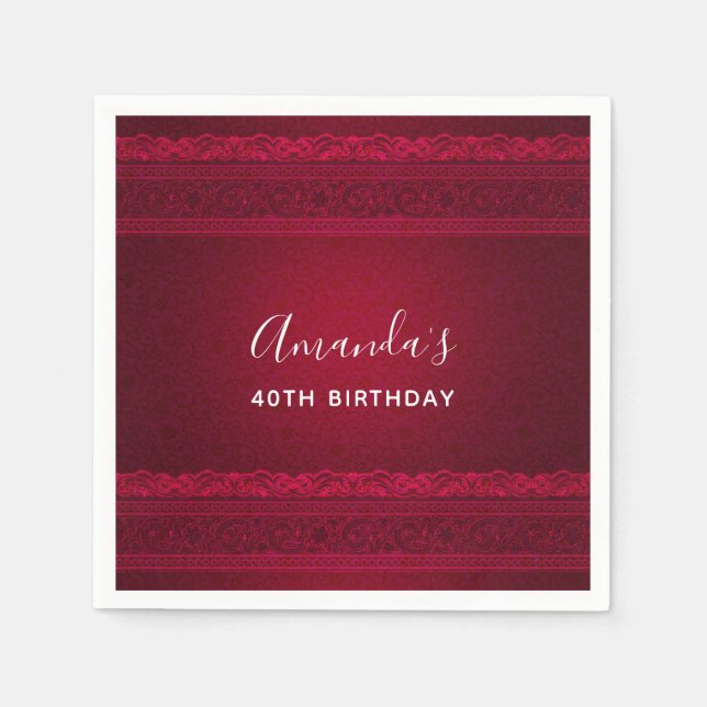 Fancy & Elegant Red Background Stylish Birthday Napkins (Front)