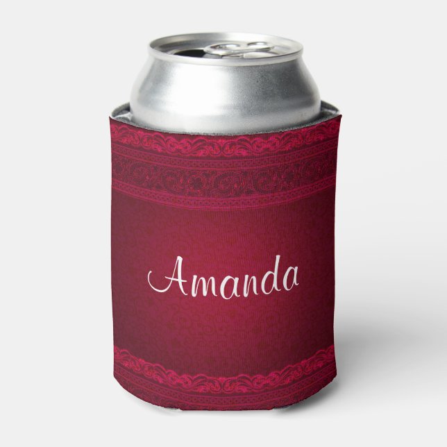 Fancy & Elegant Red Background Stylish Can Cooler (Can Front)