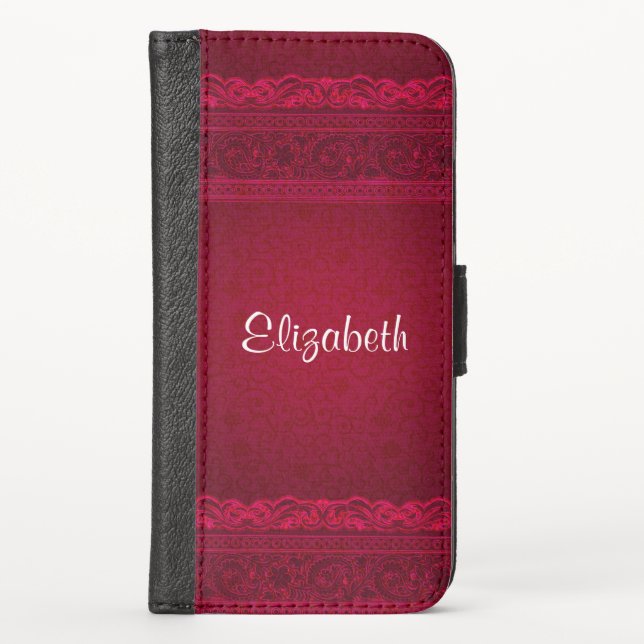 Fancy & Elegant Red Background Stylish iPhone Wallet Case (Front)