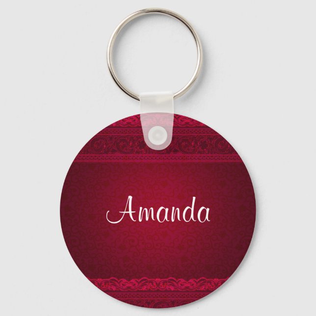 Fancy & Elegant Red Background Stylish Keychain (Front)