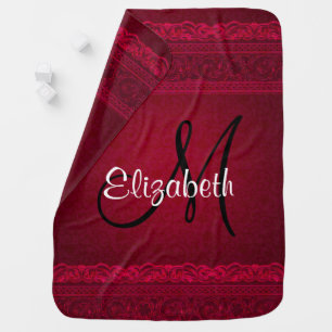 Fancy & Elegant Red Background Stylish Monogram Baby Blanket
