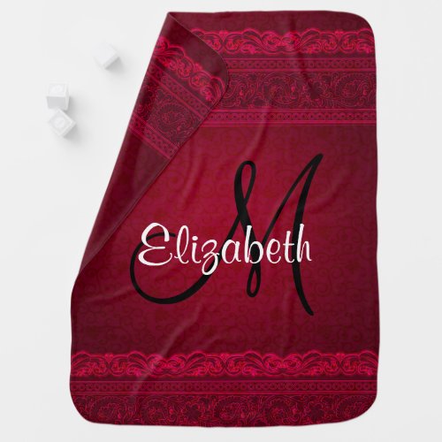 Fancy  Elegant Red Background Stylish Monogram Baby Blanket
