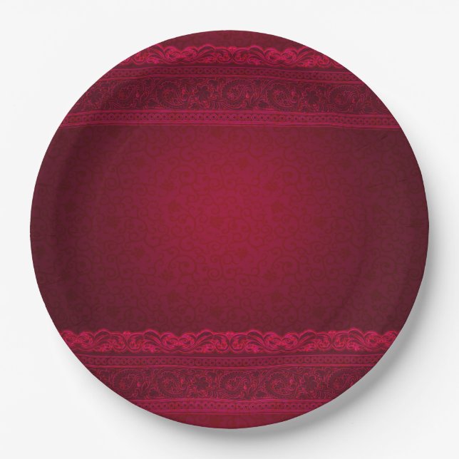 Fancy & Elegant Red Background Stylish Paper Plates (Front)