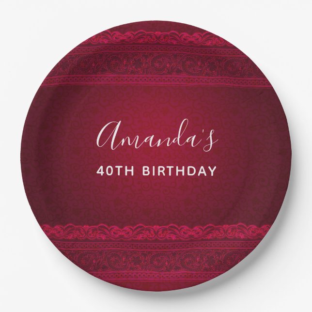Fancy & Elegant Red Background Stylish Paper Plates (Front)