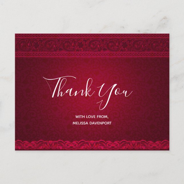 Fancy & Elegant Red Background Stylish Thank You Postcard (Front)