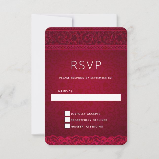 Fancy & Elegant Red Background Stylish Wedding RSVP Card (Front)