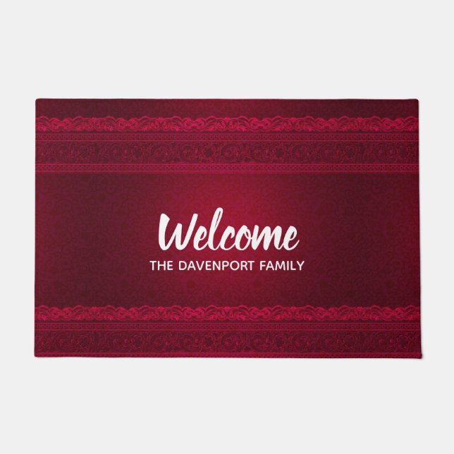 Fancy & Elegant Red Background Stylish Welcome Doormat (Front)