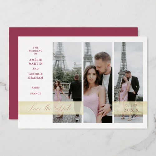 Fancy Elegant Script 3 Multi Photos Couple in Love Foil Invitation