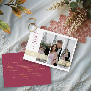 Fancy Elegant Script 3 Multi Photos Couple in Love Foil Invitation