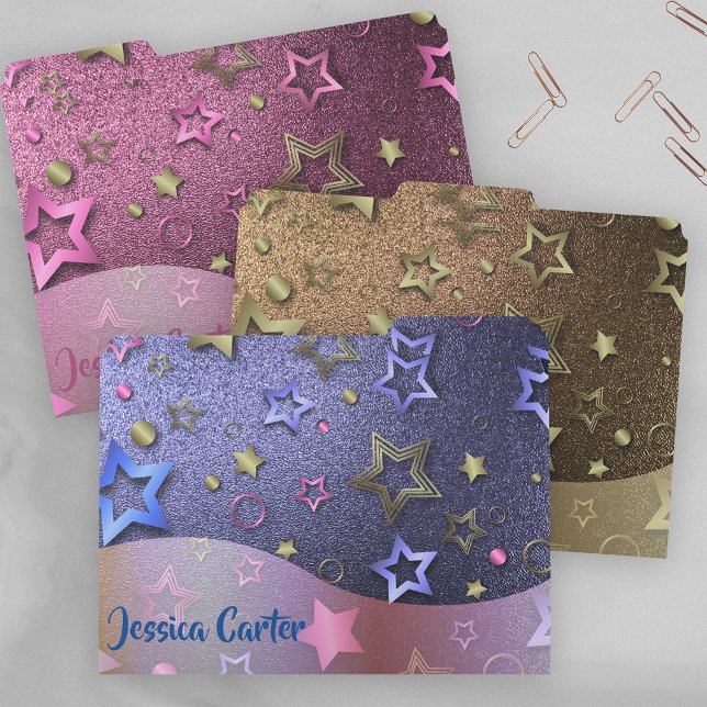 Fancy Elegant Shiny Blue Gold Pink Metallic Stars  File Folder (Creator Uploaded)