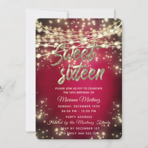 Fancy elegant String lights gold sparkle  Invitation