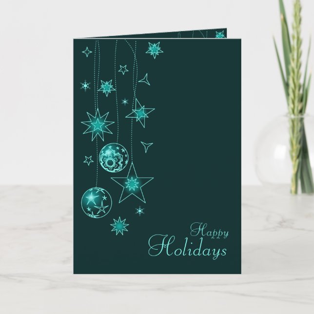 Fancy Elegant Turquoise Christmas Decorations Holiday Card (Front)