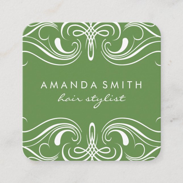 Fancy Elements Green Square Business Card (Front)