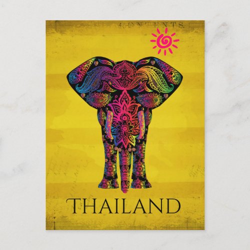 Fancy Elephant Design Bold Bright Color  Thailand Postcard