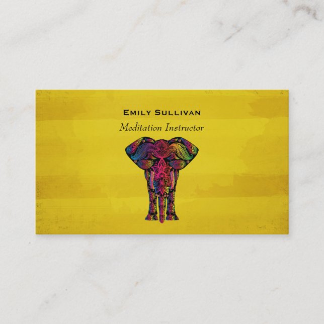 Fancy Elephant Design Bold Bright Colors Business Card (Front)