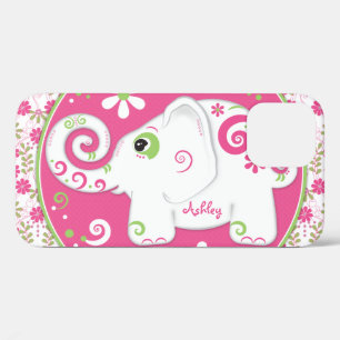 Fancy Elephant Floral Pink Green iPhone 12 Case