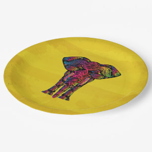 Fancy Elephant Illustration - Decorative Pattern Paper Plates