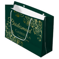 Fancy Emerald Green & Gold Elegant Bridesmaid Large Gift Bag