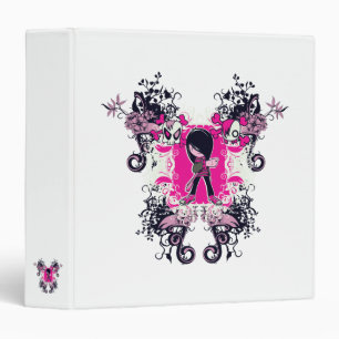 fancy emo girl kid with crossbone skull swirls 3 ring binder