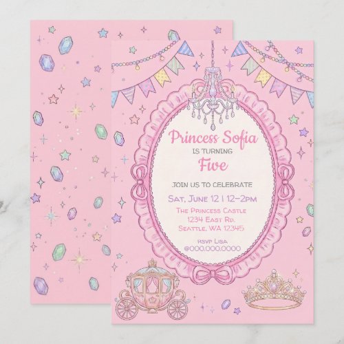 Fancy Fairy Tale Pink Princess Birthday Invitation