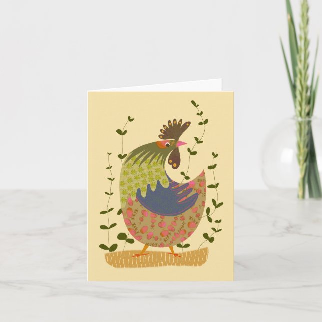 Fancy Fall Colors Chicken BLANK Greeting Card (Front)