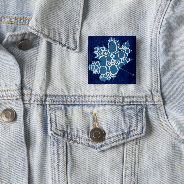 Fancy Fall Cyanotype Pinback Button (In Situ)