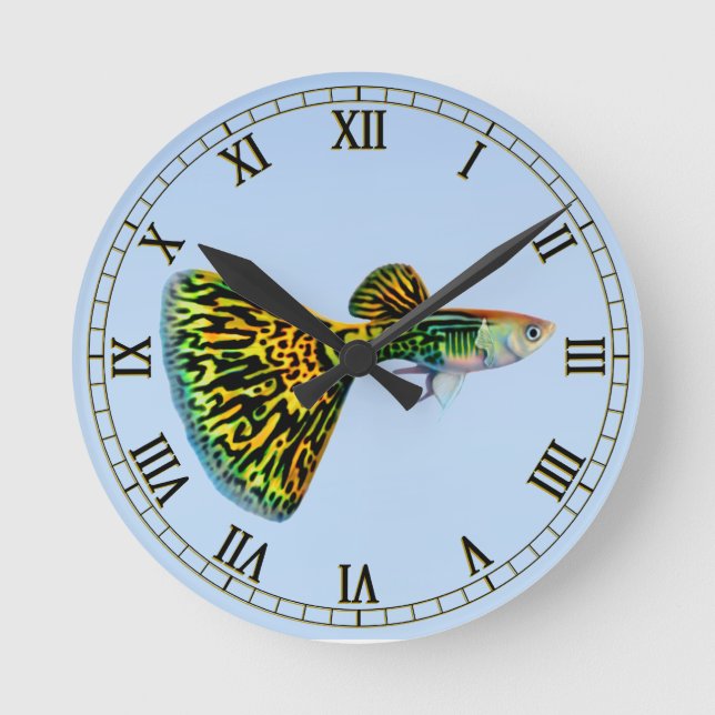 Fancy Fantail Snakeskin Guppy Fish  Clock (Front)