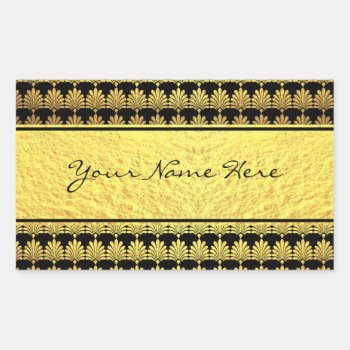Fancy Faux Gold Art Deco With Name Rectangular Sticker by suchicandi at Zazzle
