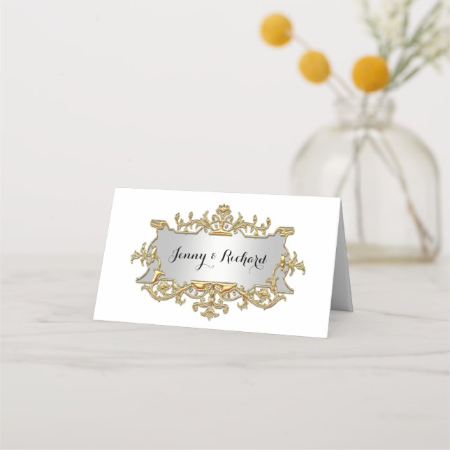 Fancy Faux Gold FiligreeLook Escort Place Card (Front)