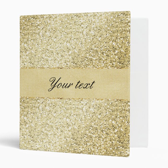 Fancy Faux Gold Glitter Personalized 3 Ring Binder (Front/Inside)