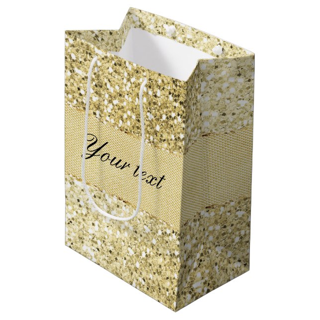 Fancy Faux Gold Glitter Personalized Medium Gift Bag (Front Angled)