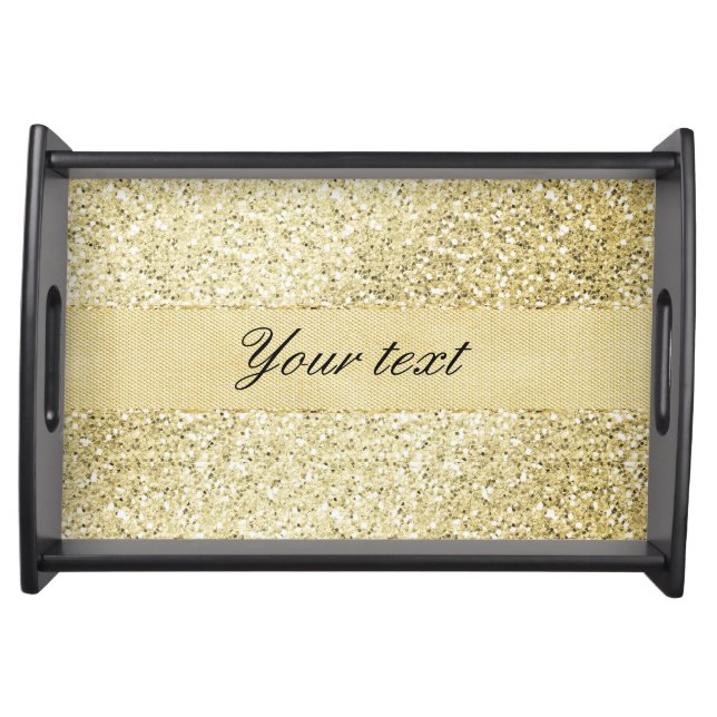 Fancy Faux Gold Glitter Personalized Serving Tray (Front)