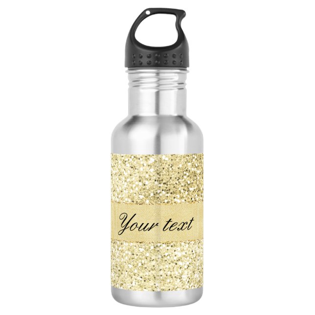 Fancy Faux Gold Glitter Personalized Water Bottle (Front)