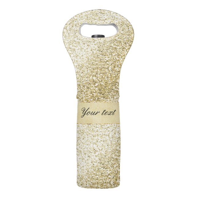 Fancy Faux Gold Glitter Personalized Wine Bag (Front)