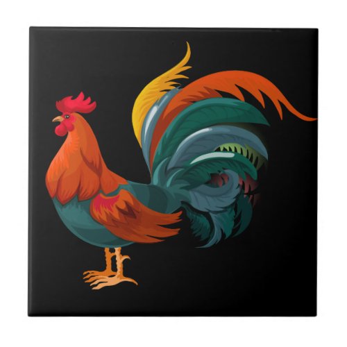 Fancy Feathered Rooster Ceramic Tile