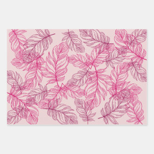 Fancy Feathers Modern Wrapping Paper, Pink Paper Sheets