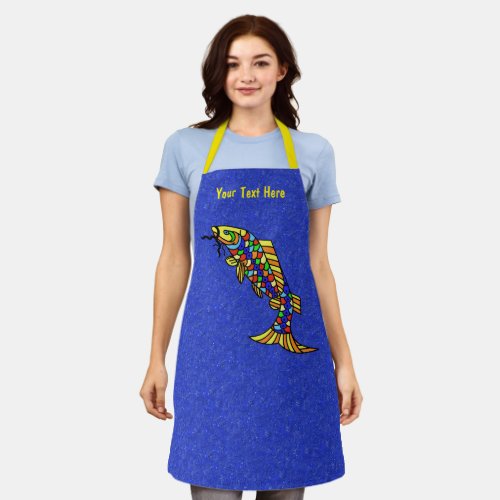 Fancy Fish Multiple Colors Scales on Deep Blue Apron