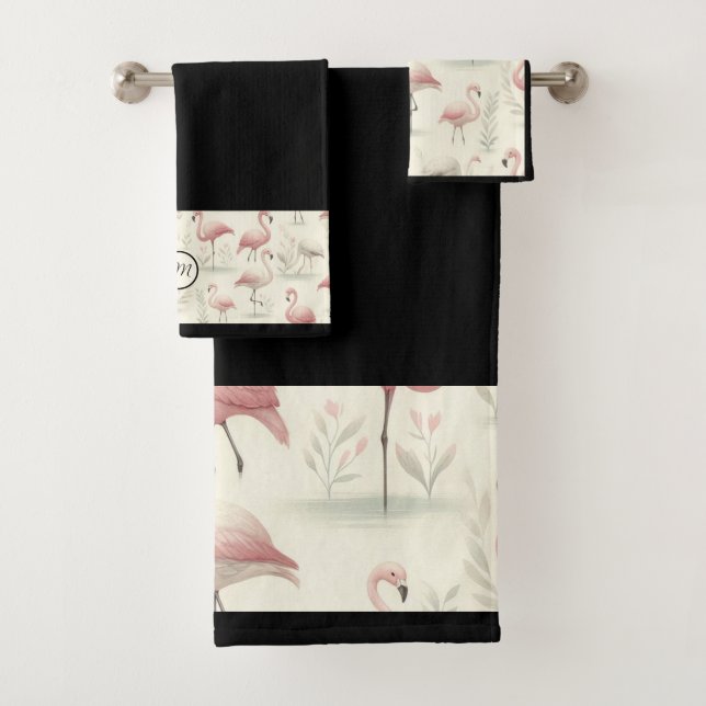 Fancy Flamingo (customizable) Bath Towel Set (Insitu)