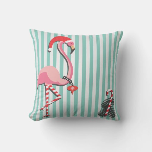 Fancy Flamingo Ready for Christmas Throw Pillow