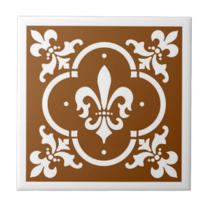 Fancy Fleur De Lis Brown Tile