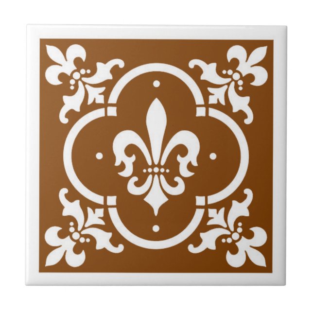 Fancy Fleur De Lis Brown Tile (Front)