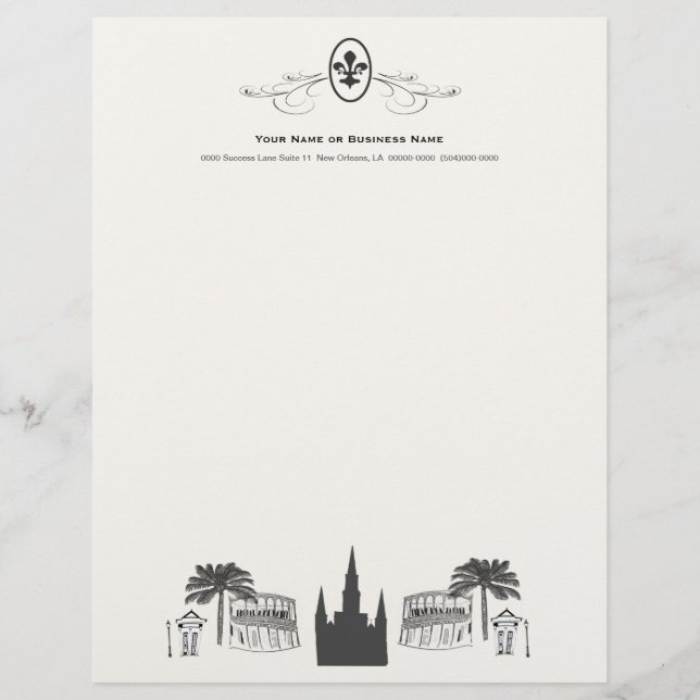 Fancy Fleur de Lis New Orleans Scene Letterhead (Front)