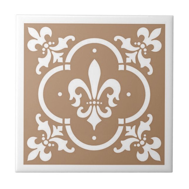 Fancy Fleur De Lis Tan Tile (Front)
