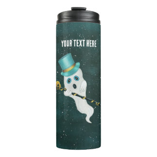 Fancy Floating Ghost Top Hat Skull Cane in Sky Thermal Tumbler