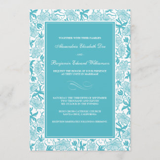 Fancy Floral Aqua Wedding Invitation